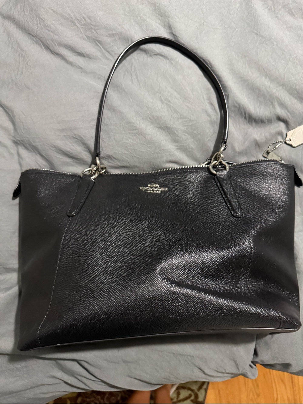 Coach Black Leather Shoulder Tote with Silver Hardware